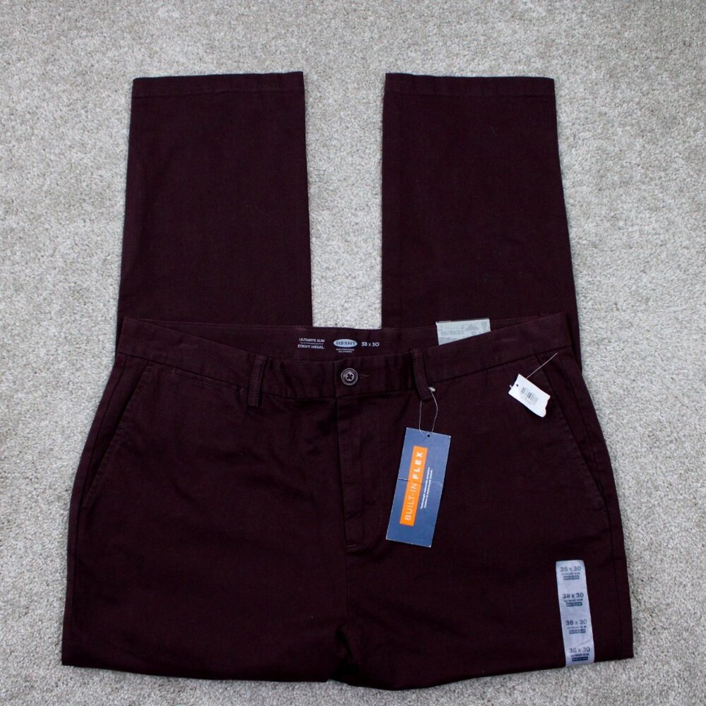 Old Navy Ultimate Slim Chino Pants NWT Mens 38x30 Red‎ Built-In Flex Stretch